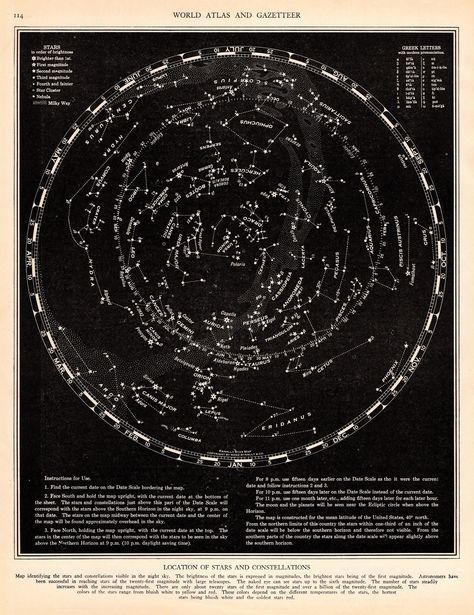 1937 Vintage Astronomy Print STARS and CONSTELLATIONS Chart Black and White Gallery Wall Art Gift for Astronomer Newlyweds Anniversary 368 by plaindealing on Etsy Black And White Gallery Wall, Astronomy Lessons, White Gallery Wall, Vintage Astronomy Prints, Constellation Chart, Stars And Constellations, Vintage Astronomy, Antique Astronomy Prints, Celestial Map