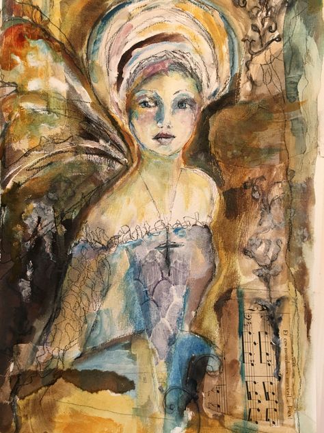 Art journal Mixed Media Angels Ideas, Three Angels Painting, Collage Angels Mixed Media, Mixed Media Art Journaling Focal Point, Dina Wakely Mixed Media Art Journaling, Encaustic Art, Religious Icons, Panel Art, Angel Art