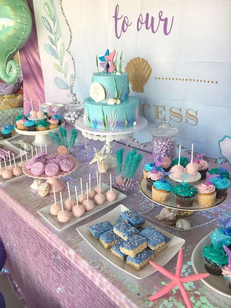 The party food at this Mermaid Birthday Party will blow your mind. See more party ideas and share yours at  CatchMyParty.com #mermaidparty #underthesea #undertheseaparty #girlbirthdayparty #mermaidpartyfood #partyfood Birthday Treat Ideas, Party Treat Ideas, Mermaid Birthday Party Food, Mermaid Party Food, Mermaid Birthday Party Decorations, Mermaid Theme Birthday Party, Mermaid Birthday Cakes, Mermaid Party Ideas, Ariel Birthday