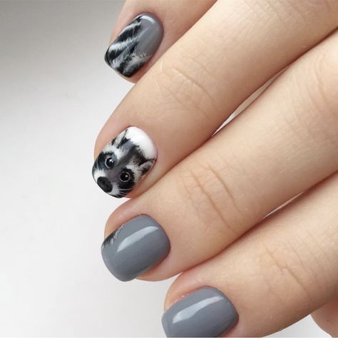 Raccoon Nail Art, Raccoon Nails, Nail Designs Easy Diy, Nail Designs Easy, Uñas Ideas, Salon Nails, Animal Nails, Really Cute Nails, Print Nails