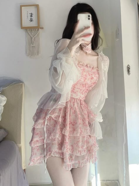 Outfit Picker, Aria Outfits, Floral Fairy Dress, Fluffy Fashion, Summer Dresses Uk, Pink Cottagecore, Floral Fairy, Women Korean Fashion, Party Mini Dress