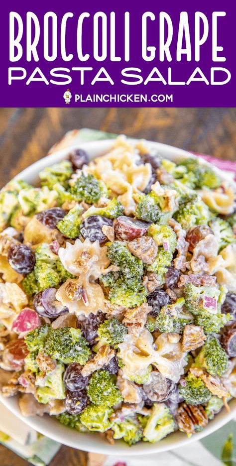 Broccoli Grape Pasta Salad, Grape Pasta Salad, Grape Pasta, Broccoli Grape Salad, Pasta Bacon, Crock Pot Baked Potatoes, Broccoli Pasta Salads, Pasta Con Broccoli, Classic Potato Salad