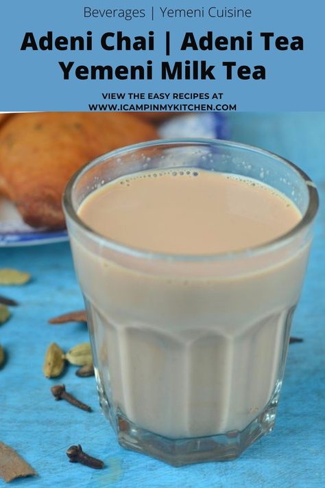 Adeni Tea, a milk tea from Yemen made with fresh milk and spices. An aromatic hot beverage, made by boiling milk with cardamom and cloves, along with black tea. Yemeni Food, Tea Masala, Fun Party Drinks, Milk Tea Recipes, Chai Recipe, Foreign Food, Ethnic Food, Masala Chai, Fresh Milk