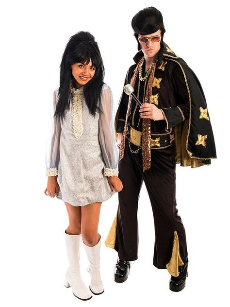 You'll be a hunk of burning love. Graceland comes to life when you become Elvis and Priscilla for this year. Priscilla Presley Costume, Cher Halloween Costume, Cher Halloween, Elvis And Priscilla Presley, Elvis Costume, Couple Halloween Costume, Mama Bird, Cute Couple Halloween Costumes, Elvis And Priscilla