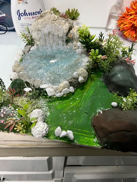 My school diy waterfall model Waterfall Model, Biomes Project, Rainforest Biome, Waterfall Project, Diy Waterfall, Acrylic Painting Diy, Best Poses For Photography, My Hobby, My School