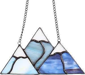 Snow Mountain Stained Glass Window Hanging Decor, 6.1''x3.4'' Handmade Soldering Painting Smoky Mountain, Thanksgiving Nature Lover Gifts Farmhouse Home Glass Hanging Ornaments Stained Glass Christmas Ornaments Simple, Easy Stained Glass Projects, Stained Glass Patterns Free Printables, Stained Glass Hanging, Window Hanging Decor, Gourmet Gift Box, Door Garden, Top Of The Mountain, Leather Designs