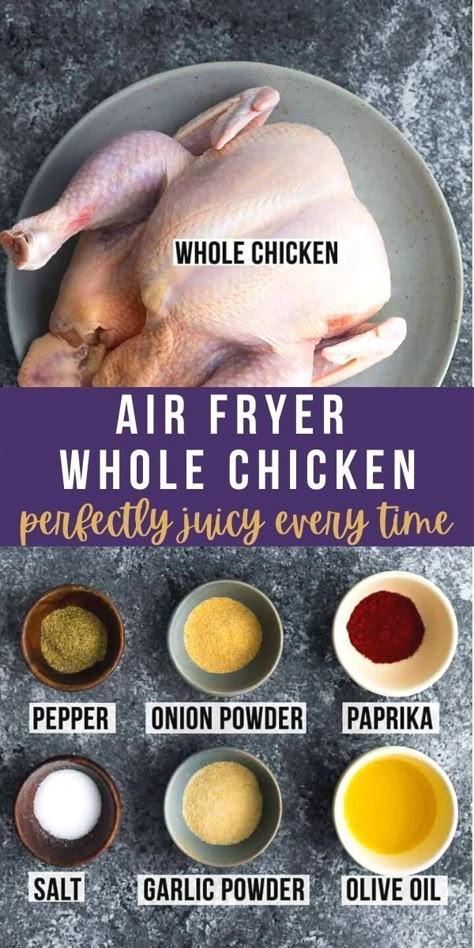 Air Fryer Recipes Whole Chicken, Air Fryer Whole Chicken Recipe, Baked Whole Chicken Recipes, Air Fryer Whole Chicken, Whole Baked Chicken, Whole Chicken Recipe, Actifry Recipes, New Air Fryer Recipes, Cooking Whole Chicken