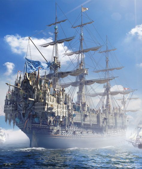 Nature Photography Sky, Pirate Ship Art, Old Sailing Ships, Photography Sky, Wallpaper Nature, Fantasy City, Fantasy Castle, Fantasy Setting, Fantasy Places