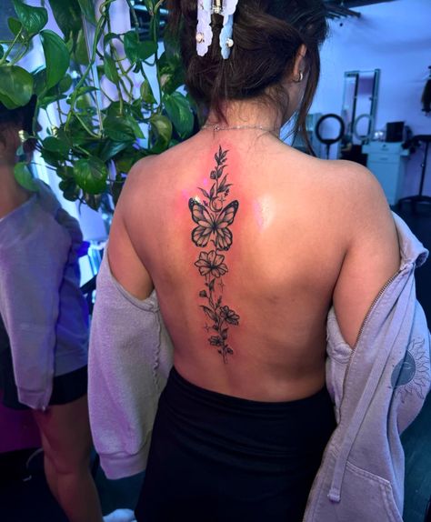 Butterfly Spine Tattoo, Cross Tattoos For Women, Spine Tattoos For Women, Tattoos For Black Skin, Wrist Tattoos For Women, Bee Tattoo, Cute Tattoos For Women, Spine Tattoo, Back Tattoo Women