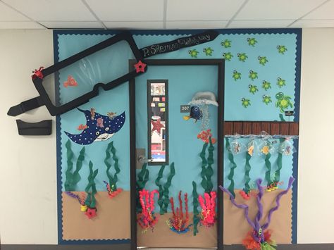 Finding Nemo classroom door Nemo Door Decorations Classroom, Sea Themed Classroom Door, Finding Nemo Classroom Door, Finding Nemo Door Decorations, Ocean Door Decorations Classroom, Nemo Classroom Theme, Sea Classroom Door, Finding Nemo Classroom Theme, Finding Nemo Classroom