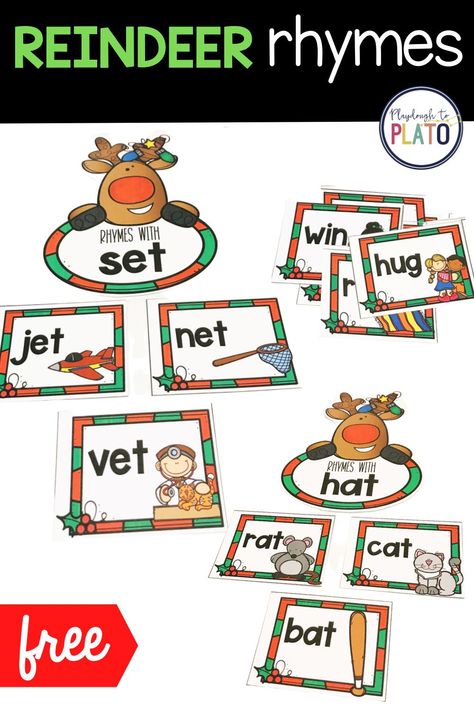 What a fun and festive Christmas holiday rhyming activity! Reindeer rhymes is a fun activity that will have your early learners practicing rhyming and CVC words. We also know this holiday season can be stressful, so we made sure this word activity is low prep! Christmas Literacy Activities Kindergarten, Christmas Literacy Centers Kindergarten, Christmas Rhyming Activities, Christmas Rhyming, Elementary Activity, Christmas Literacy Centers, Christmas Literacy Activities, December Themes, Winter Centers