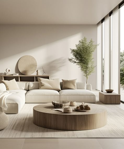 Neutral Japandi Living Room, Japandi Home Interior, Nordic Minimalist Living Room, Japandi Tv Room, Japandi Sofa Living Room, Modern Scandinavian Interior Living Rooms, Beige And Brown Living Room, Modern Japandi Living Room, Luxury Japandi