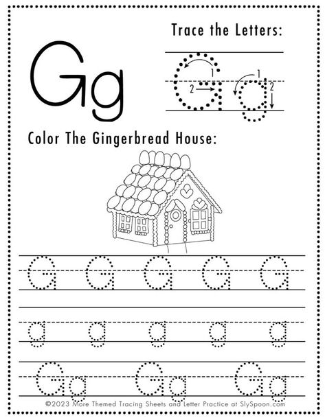 Free Printable Christmas Letter Tracking Worksheets - G is for Gingerbread House - Engage young learners with free printable Christmas-themed alphabet letter worksheet sets! Set includes a variety of Letter G coloring and tracing worksheets. Ideal for homeschoolers & preschool teachers and holiday-themed lesson plans! #Homeschooling #PreschoolEducation #PreKLearning #ChristmasActivities #AlphabetWorksheets #christmasworksheets #Printables #Freeprintable #freeworksheets #Freechristmasworksheets Letter G Crafts For Preschoolers, Letter G Activities For Preschool, G Is For Gingerbread, Gingerbread Worksheets, December Worksheets, Letter G Crafts, Letter G Activities, Alphabet Chart Printable, Tracing Letters Preschool