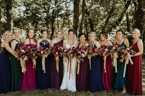 Moody Jewel Tone Bridesmaid Dresses, Jewel Tone Wedding Bridesmaid Dresses, Soft Jewel Tones, Gem Tone Bridesmaid Dresses, Bridesmaid Dresses Palette, Jewel Tone Boho Wedding, Autumn Jewel Tone Wedding Flowers, Jewel Toned Bridesmaid Dresses, Jewel Tone Wedding Party