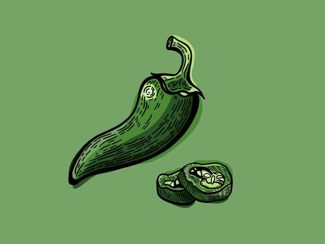 Chili Pepper Illustration, Jalapeno Illustration, Jalapeno Drawing, Jalapeno Tattoo, Chilli Illustration, Pepper Drawing, Pepper Illustration, Green Chili Sauce, Jalapeno Margarita