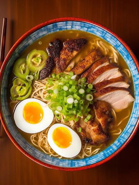 Savory Chicken Ramen Bowl Ramen Bowls Aesthetic, Korean Ramen Bowl, Ramen Noodle Bowls Chicken, Grilled Chicken Ramen, Ramen Video Recipes, Ramen Bowls Recipe, Noodle Bowls Ramen, Ramen Bowl Aesthetic, Ramen Noodle Recipes Chicken