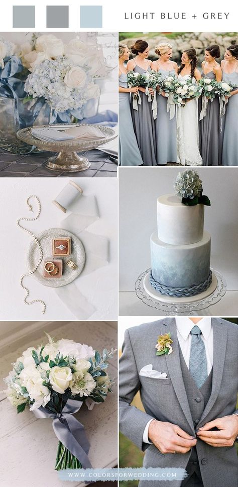 Top 6 Light Blue Wedding Color Palette Ideas for Spring Summer Wedding | Colors for Wedding Light Blue Wedding Colors, Gray Wedding Colors, Wedding Color Ideas, Spring Wedding Invitations, Light Blue Wedding, Wedding Colour, Gray Wedding, Foil Wedding Invitations, Wedding Colors Blue