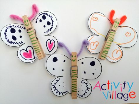 Peg Butterfly, Babysitting Games, Minibeasts Activities, Clothespin Magnets, Butterfly Clothes, Summer Arts And Crafts, Craft To Make, Butterfly Project, Cute Craft