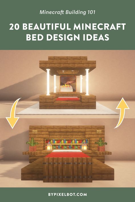 Big Bedroom Ideas Minecraft, Cool Minecraft Bed Ideas, Minecraft Master Bed Ideas, Minecraft Double Bed Designs, Minecraft Royal Bed, Minecraft Bedframes Ideas, Spruce Bedroom Minecraft, Minecraft Master Bed, Minecraft Bedroom Builds