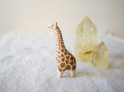 Miniature Handmade Ceramic Giraffe Figurine - Etsy Mini Clay Animals, Small Clay Animals, Ceramic Giraffe, Handbuilding Pottery, Giraffe Figurine, Oil Pastel Art, Cute Polymer Clay, 9 Hours, Clay Animals