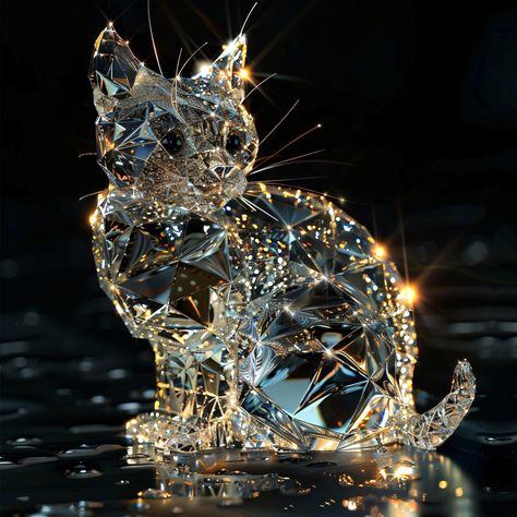 A dazzling crystal cat sparkling in the light. ✨🐱💎 #CrystalCat #SparklingBeauty #ShiningStar #GlamourPet #LuxuryArt #GemstoneCat #DazzlingDesign #ElegantArt #ShimmeringKitty #LuminousCreatures Nocturnal Wonderland, Crystal Animals, Uncut Gems, Crystal Cat, Animal Costumes, Great House, Luxury Art, Elegant Art, Shining Star