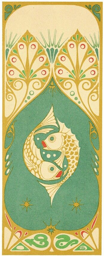 pisces Art Nouveau Painting, Motifs Art Nouveau, Illustration Art Nouveau, Portrait Abstract, Art Nouveau Illustration, Motif Art Deco, Art Nouveau Poster, Two Fish, Mary Engelbreit