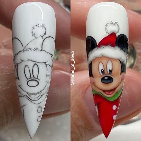 Home of Deva on Instagram: “Mickey & Minnie (swipe left) ❤🎄 Products: @uglyducklingproducts @magpie_beauty #MessageOfTheDay #BeBlessed #StayHumble #PositiveVibesOnly…” Christmas Nail Designs Acrylic, Mickey Mouse Nail Art, Beginner Nail Designs, Disney Christmas Nails, Character Nails, Mouse Nails, Chi Bi, Disney Nail Designs, Nail Art Noel