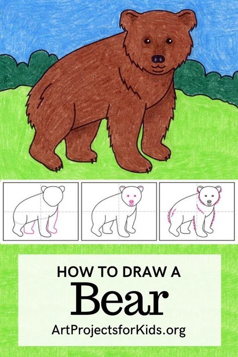 Learn how to draw a bear that looks realistic, but doesn’t call for lots of grown up sketching. #howtodraw #tutorial #drawing #drawingtutorial #arttutorial #artprojectsforkids #howtodrawforkids #bear Drawing A Bear, How To Draw A Bear Easy, How To Draw A Bear, How To Draw Bear, Mystery Drawing, Draw A Bear, Bear Coloring Page, Elementary Drawing, Cave Drawings