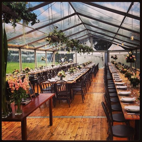 Clear span marquee supplied by South Coast Party Hire                                                                                                                                                     More Goa Calling, Tented Ceremony, Glass Marquee, Wedding Greenhouse, Greenhouse Design, Tent Decor, Ashley Lauren, Clear Tent, Glass Houses