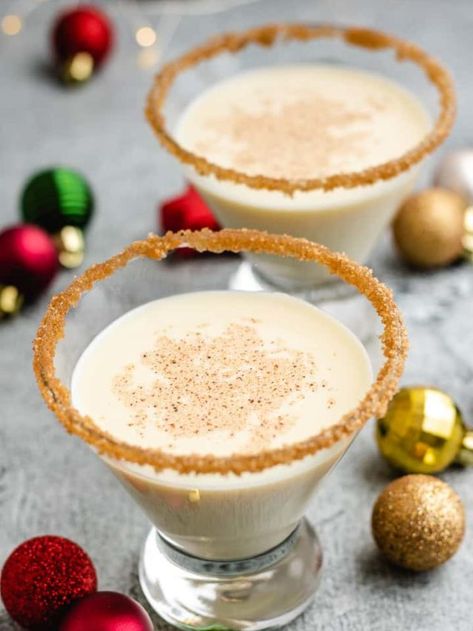 Eggnog Martini | Berly's Kitchen Martini With Rumchata, Egg Nog Martini, Eggnog Martini Recipe, Eggnog Martini, Alcoholic Eggnog, Eggnog Cocktail, Eggnog Fudge, Creamy Eggnog, Christmas Eggnog