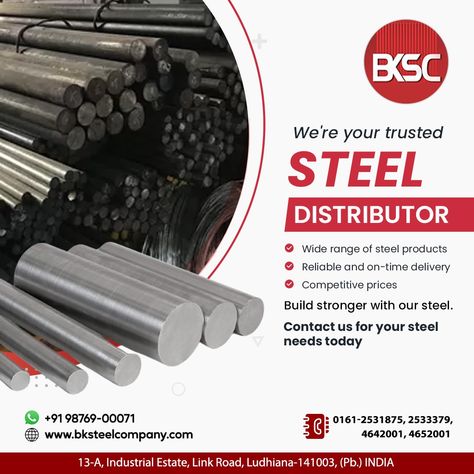 We're your trusted steel distributor! *Wide range of steel products *Reliable and on-time delivery *Competitive prices Build stronger with our steel. Steel Company, Logo Font, Logo Fonts, Poster Design, Range, Quick Saves, Design