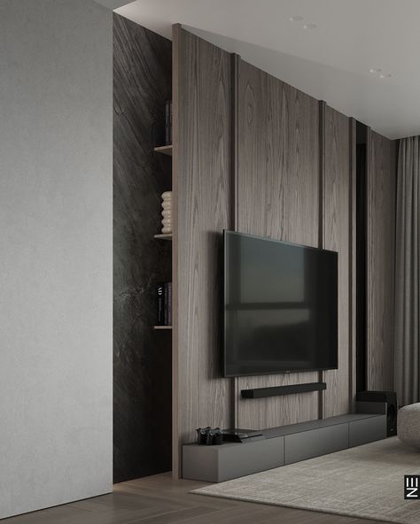 Tv Feature Wall, Tv Cabinet Design, Living Tv, Living Room Tv Unit Designs, Apartment Projects, Flat Apartment, Tv In Bedroom, 아파트 인테리어, Tv Wall Design