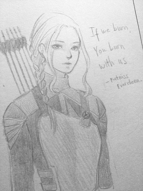 Katniss Everdeen from The Hunger games: Mockingjay ( @zayquiones request) Sorry im late but hope u like it :"> (#matobakei) Katniss Everdeen Sketch, How To Draw Katniss Everdeen, Drawing Ideas Hunger Games, Lucy Gray Hunger Games Fanart, Hunger Games Art Drawing, Hunger Games Drawings Easy, Drawing Hunger Games, Hunger Games Sketch, Hunger Games Coloring Pages