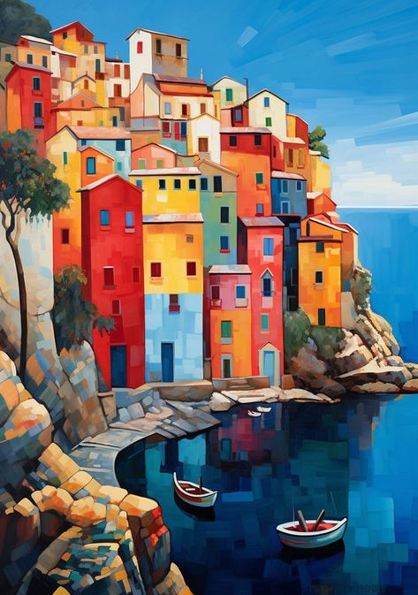 Italian Town Painting, Painting Tricks, Liguria Italy, Italian Paintings, Italy Painting, Summer Painting, Italy Art, 수채화 그림, The Masters