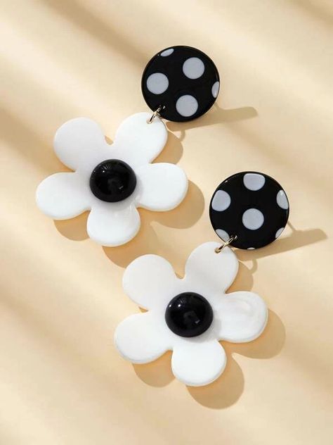 Polka Dot Earrings, Dot Earrings, Polymer Clay Flower Jewelry, Diy Earrings Polymer Clay, Handmade Clay Jewelry, Flower Drop Earrings, Round Flower, Polymer Clay Jewelry Diy, Cute Polymer Clay