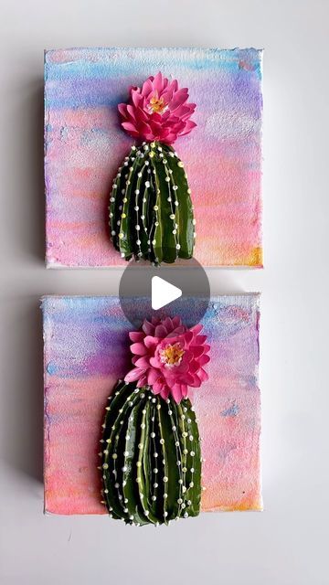 Adrienne Judge | 3D ACRYLIC PAINT FLORALS & BOUQUETS on Instagram: "5x5” flowering cacti 🌵acrylic paint on gallery canvas Available during my Houseplant Series shop update on Saturday, February 10th 12pm et Paint @gaffreyartmaterial . . . . . #3dflowers #3dpaintflowers #3dacrylicflowers #3dpainting #3dart #3dflowerart #3dflowerpainting #3dfloralart #3dflorals #acrylicpaint #cactus #cactuspainting #cactusart #paintpiping #pipingpaint #pipingflowers #flowerpiping #houseplant #houseplantpainting #houseplantart" Painting With 3d Elements, Cactus Texture Art, Acrylic Painting 3d, Cactus Painting Acrylic, Cacti Paintings Acrylic, 3d Acrylic Painting, 3d Painting On Canvas, Cactus Canvas, Piping Flowers