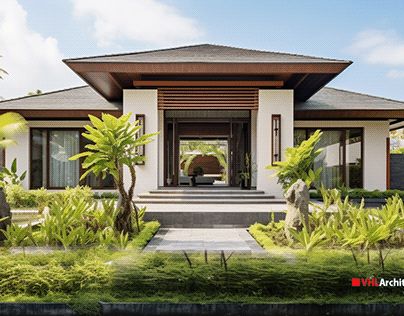 Bali Villa Exterior Architecture, Modern Tropical House Exterior, Tropical House Exterior, Modern Bungalow House Design, Home Designs Exterior, Modern Tropical House, Tropical House Design, Farmhouse Architecture, Bali House