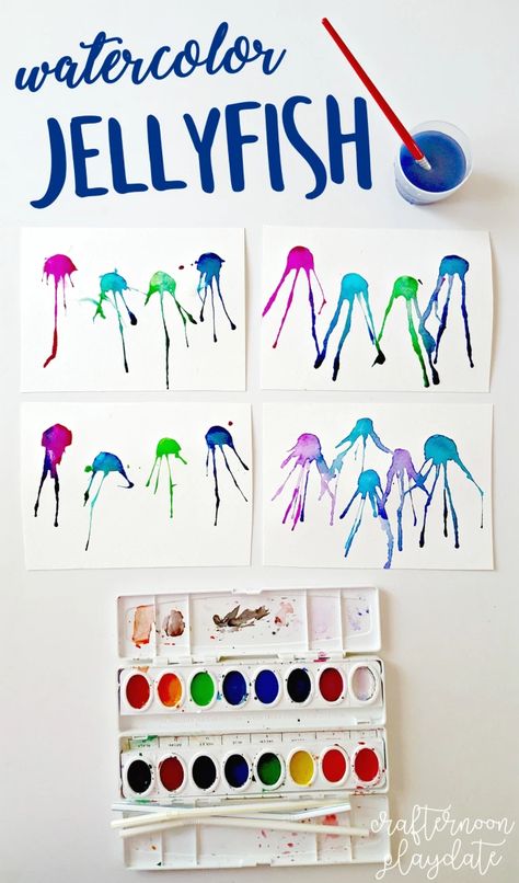 Jelly Fish Printable, Jellyfish Paintings, Process Art Preschool, Watercolor Jellyfish, Sea Activities, Jellyfish Painting, Jellyfish Craft, Art Activities For Toddlers, Daycare Activities