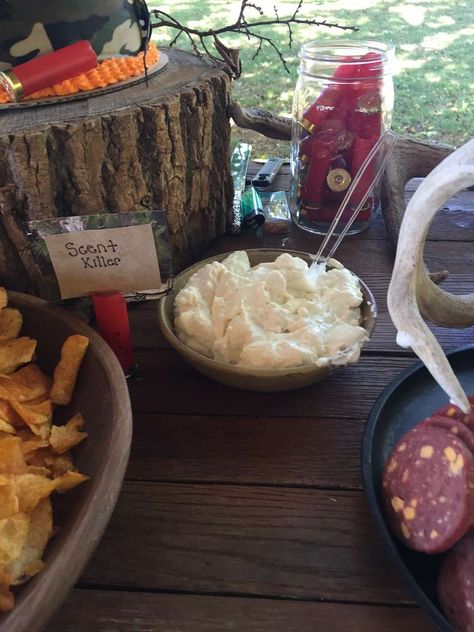 Bryar's Hunting Party | CatchMyParty.com Hunting Themed Party Food, Hunting Camo Party, Deer Hunting Party, Camp Birthday Party Ideas, Deer Hunting Birthday, Camp Birthday Party, Deer Birthday Party, Hunting Birthday Party, Camp Birthday