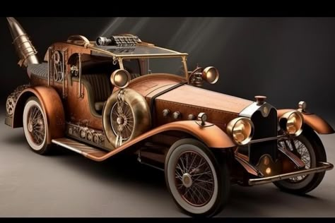 Steampunk Automobile, Steampunk Cars, Cool Water Slides, 1920s Car, Steampunk Armor, Steampunk Illustration, Old Fashioned Cars, Steampunk Vehicle, Steampunk City