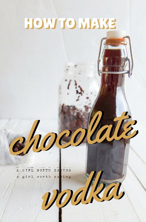 Chocolate Vodka is the perfect gift to make for the friends or, just to enjoy over ice and with splash of cream. The best part is that it only takes a week to make! Paleo Hot Cocoa, Homemade Liqueur Recipes, Homemade Coffee Scrub, Chocolate Vodka, Homemade Gift Idea, Easy Fathers Day Craft, Homemade Liquor, Liqueurs Recipes, Vodka Recipes