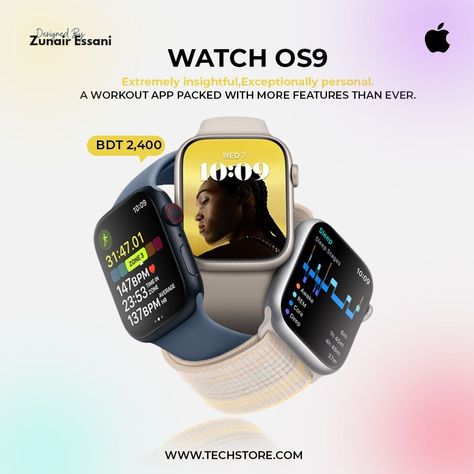 Apple Watch OS9 Social Media Design Smart Watch Ads Design, Apple Social Media Design, Watch Social Media Design, Watch Social Media Post, Graphic Design Inspiration Illustration, Apple Advertising, Logo Sketch Design, Apple Watch Price, Social Media Images Design