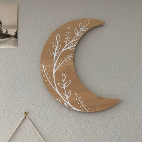 Moon Wall Decor, Wood Painting Art, Moon Wall Art, Moon Gifts, Bohemian Bedroom Decor, Bohemian Bedroom, Natural Wood Finish, Hand Painted Wood, Gifts For Nature Lovers