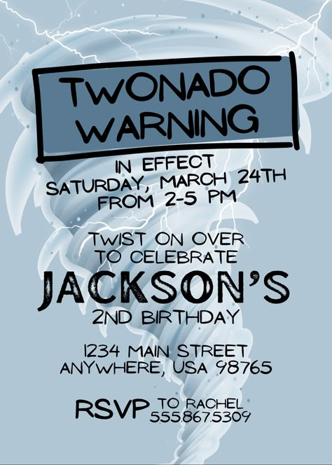 Twonado/Fournado Customizable Birthday Party Invitation, Tornado Themed Birthday Party Theme for Kids, Personalized Birthday Party Invitations for 2nd or 4th Birthday Party Fournado Birthday Party, Party Theme For Kids, 2nd Birthday Party For Boys, 2nd Birthday Boys, Boys Birthday Party, 4th Birthday Party, Second Birthday Ideas, Boy Birthday Party Themes, 2nd Birthday Party Themes