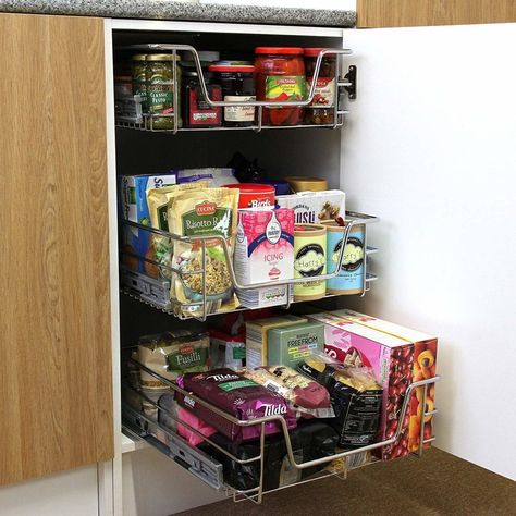 Pull out wire shelves kitchen accessories Pull Out Kitchen Storage, Kitchen Pullout, Larder Storage, Pull Out Storage, Wide Cabinet, Kitchen Basket, Kitchen Larder, Kitchen Set Up, Wall Storage Unit