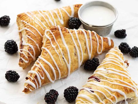 Blackberry Cream Cheese Turnovers Blackberry Turnovers, Cream Cheese Turnovers, Homemade Toaster Strudel, Blackberry Cream Cheese, Puff Pastry Squares, Cheese Turnovers, Pastry Squares, Breakfast Cheese Danish, Recipes Treats