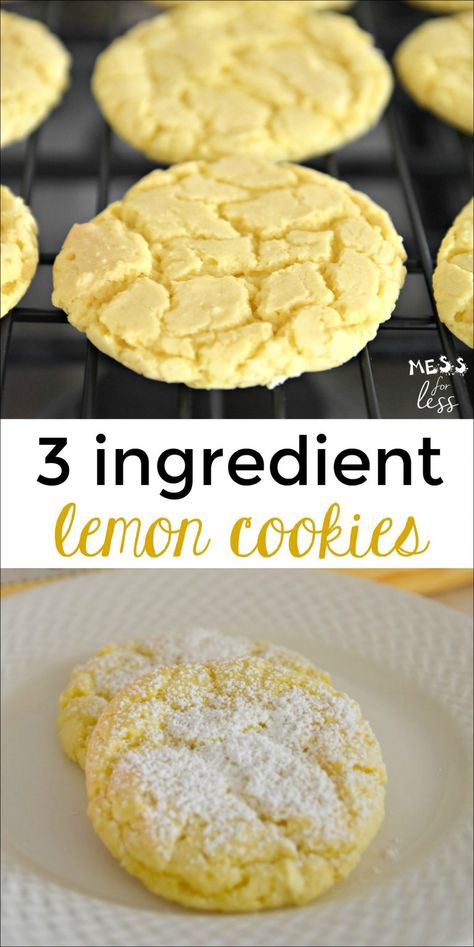 Lemon Cake Mix Cookies 3 Ingredients, Cake Mix Carrot Cake, Lemon Cake Cookies, Cake Mix Chocolate Chip Cookies, Strawberry Cake Mix Cookies, Lemon Cake Mix Cookies, Lemon Cookies Easy, 3 Ingredient Cookies, Lemon Crinkle Cookies