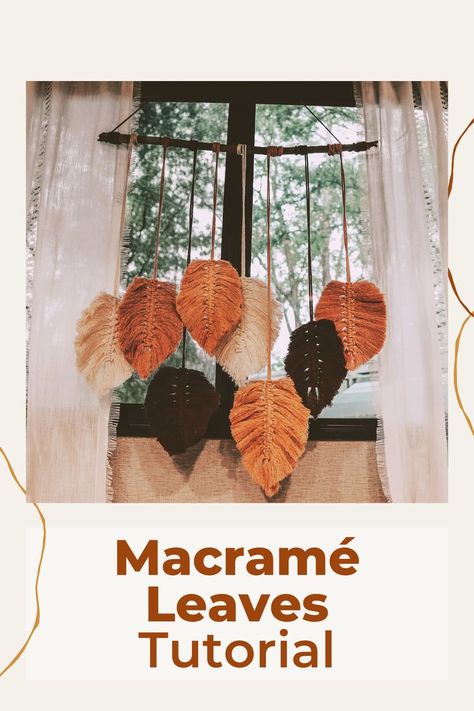 Boho Fall Diy Decor, Macrame Fall Crafts, How To Macrame Leaves, How To Make Yarn Leaves, Fall Decor Leaves, Camper Crafts Diy Projects, Diy Boho Pumpkins, Boho Fall Home Decor, Diy Yarn Fall Decor