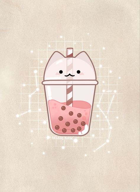 #cat #kitty #bobatea #boba #bubbletea #wallpaper #aesthetic #beige #pink #cute #fyp Cute Boba Tea Art, Kawaii Bubble Tea Drawing, Cute Boba Drawing, Boba Drawings, Small Cute Stickers, Bubble Tea Drawing, Cat Boba Tea, Bubble Tea Cute, Cute Handmade Stickers