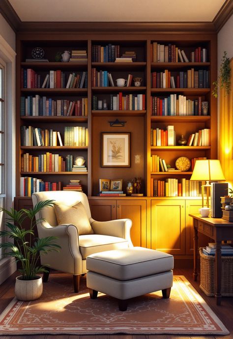 Finished Basement Ideas Bookcase With Seating, Basement Reading Nook, Library Nook Ideas, Tech Home Office, Library Seating, Reading Nook Ideas, Basement Decoration, Dream Basement, Basement Remodel Diy